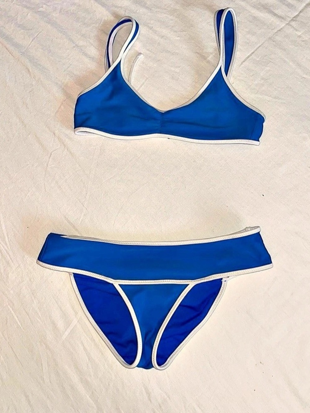 Aerie Royal Blue & White Contrast Trim Bikini Set Sporty Two Piece Swimsuit